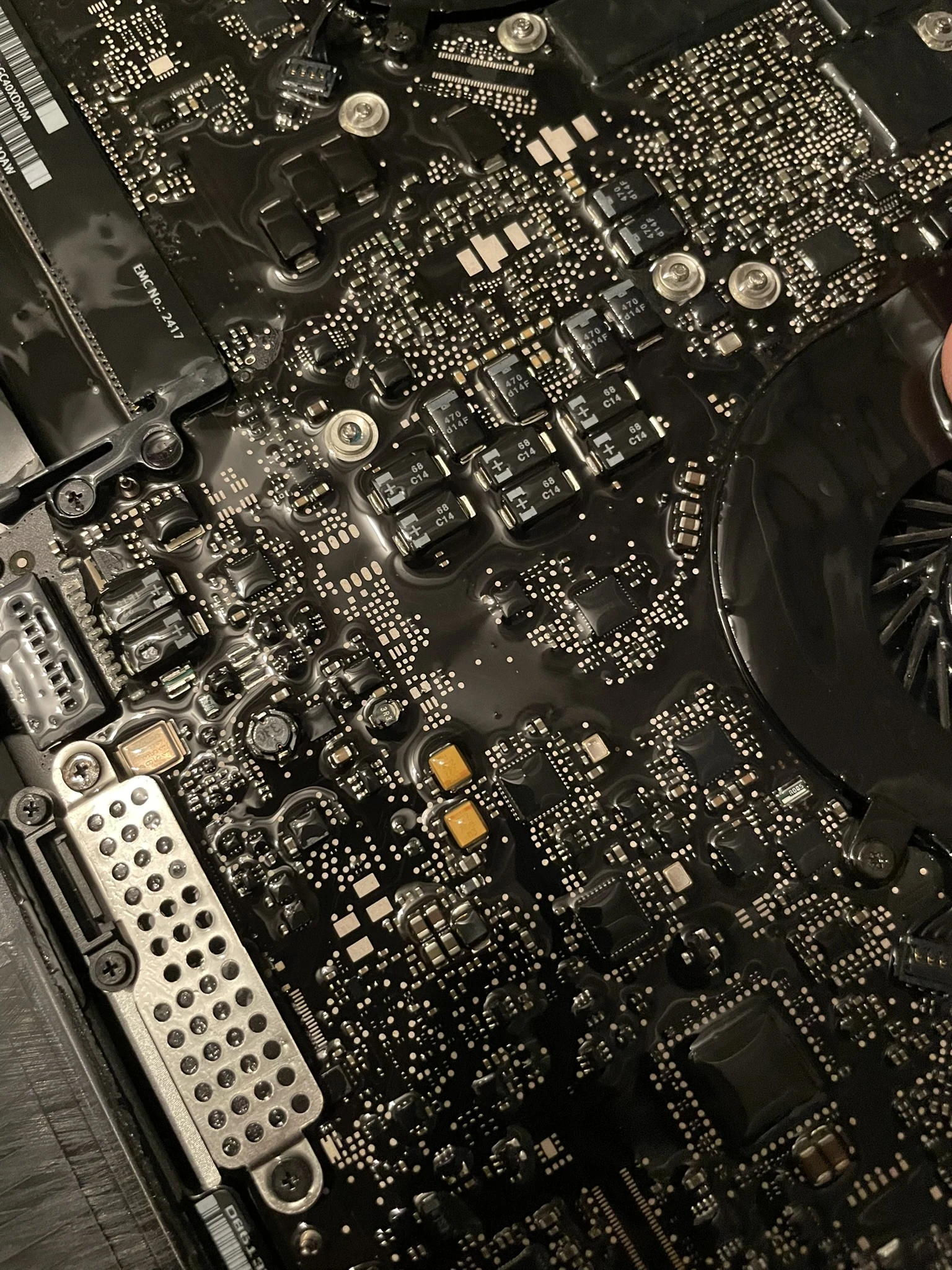 Close-up of a circuit board and electronic components