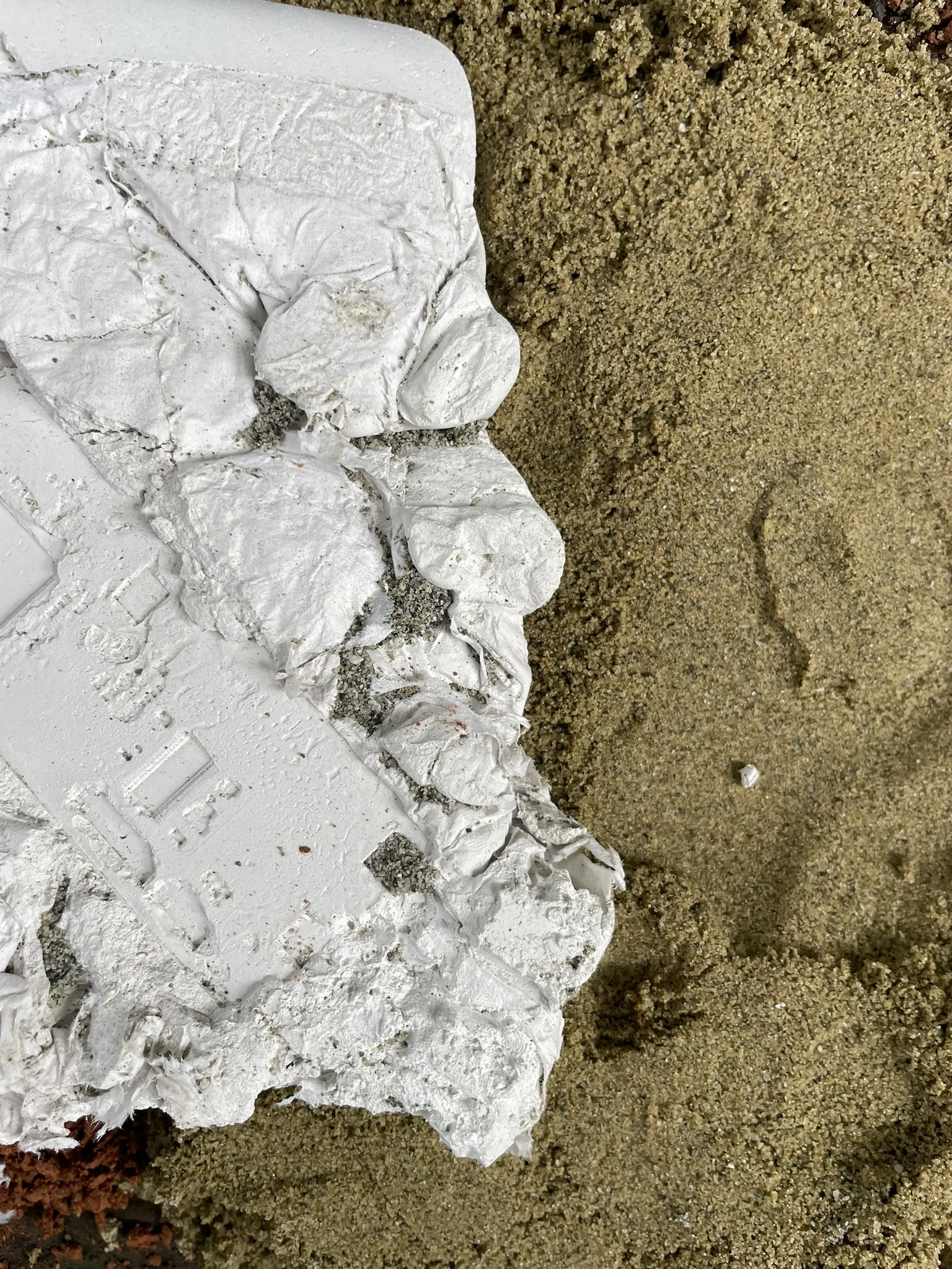 Detail of a fractured plaster cast