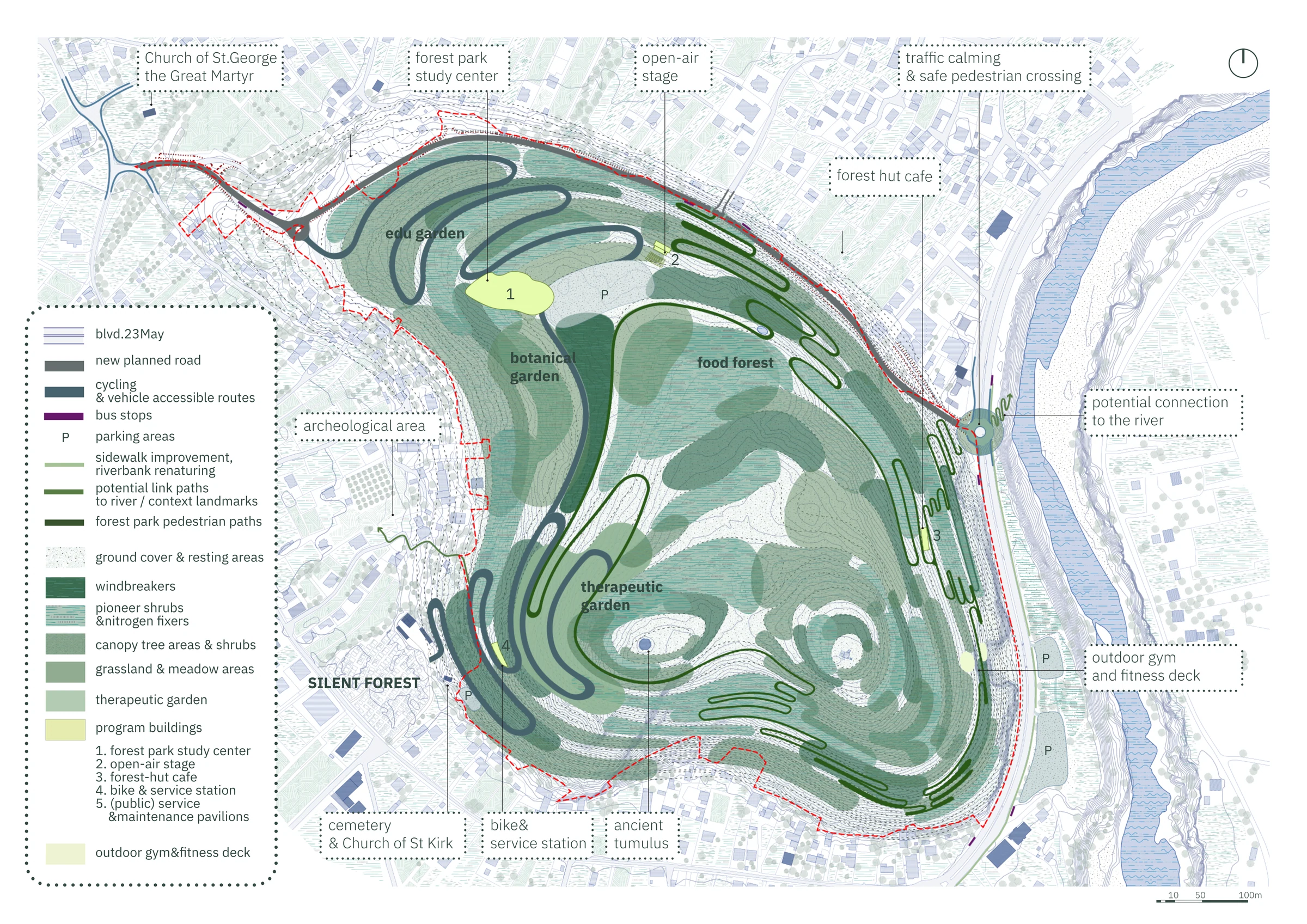 Forestprints masterplan following the contours of the site